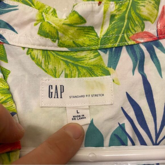Gap Button Down short sleeve Hawaiian tropical print stretch poplin shirt L - Picture 4 of 8